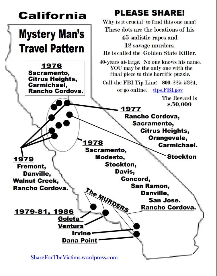 Image result for Golden State Killer Crime Map