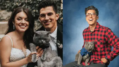 Aaron Benitez with his wife and cat Photo