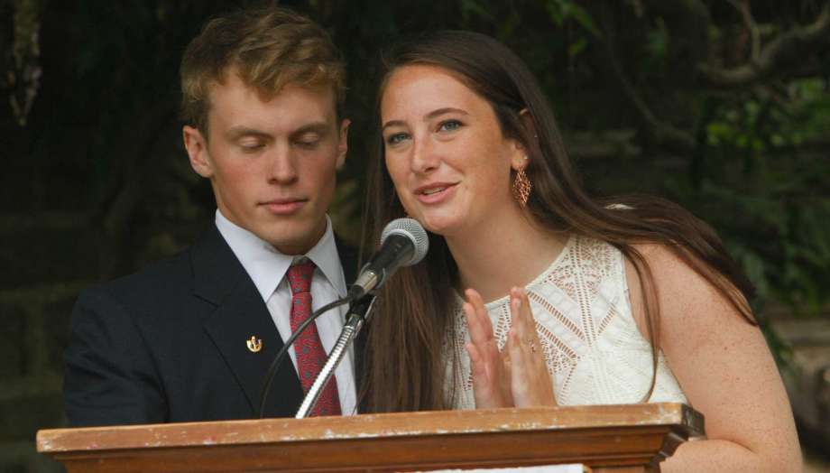 Claire Comey and ,Class President Martin Brennan during commencement exercises at Greens Farms Academy in Westport, Conn. on Thursday, June 4, 2015