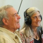 Robin Rather and his father Dan Rather on Rag Radio, Friday, September 27, 2013, in the studios of KOOP-FM in Austin, Texas.