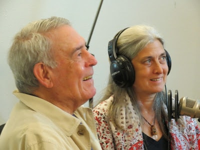 Robin Rather and her father Dan Rather on Rag Radio, Friday, September 27, 2013, in the studios of KOOP-FM in Austin, Texas.